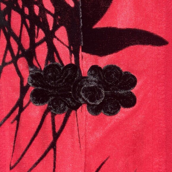 Aris A Velvet Top Asian Crane Stand Collar Silk Knot Kimono Boho Artsy Women's S - Picture 3 of 9